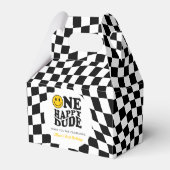 Geruite Gele Preppy Glimlach Aangepaste 1e Verjaar Bedankdoosjes (Voorkant Zijde)