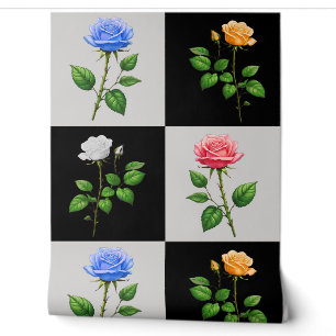 Geruite geometrische Roos Bloemen Behang