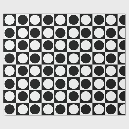 Geruite geometrische witte zwarte cirkel polka sti cadeaupapier (Vlak)