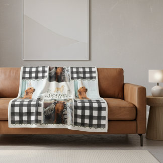 Geruite Gingham Golden Retriever Pet Four Foto Fleece Deken