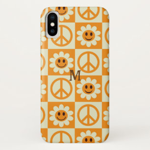 Geruite Glimlachende Bloemen Vredesteken Oranje Ma iPhone X Hoesje