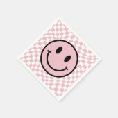 Geruite golvende roze preppy glimlach verjaardag servet (Hoek)