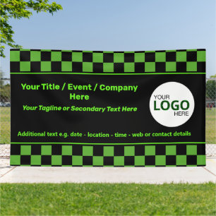 Geruite Groene & Zwarte IT of Cyber Event DIY Logo Spandoek