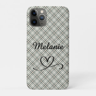 Geruite groenen en beige hart iPhone 11 pro hoesje