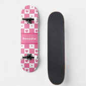 Geruite Hart Vierkantjes Patroon Roze en Wit Skateboard (Voorkant)