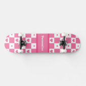 Geruite Hart Vierkantjes Patroon Roze en Wit Skateboard (Horizontaal)
