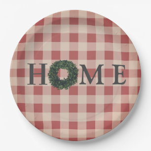 Geruite “HOME” typografie stijlvolle boerderij dec Papieren Bordje