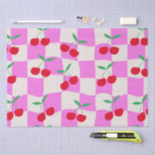 Geruite kersen op roze verwrongen dambord tissuepapier (Craft)