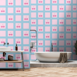 Geruite kersenpatroon retro behang