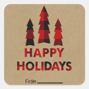 Geruite Kerstbomen Kerstcadeau Geruit Kraftpapier Vierkante Sticker