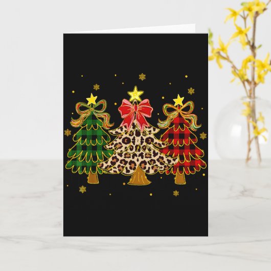Geruite Kerstbomen Rood Groen Geruit Luipaard  Kaart (Gele Bloem)