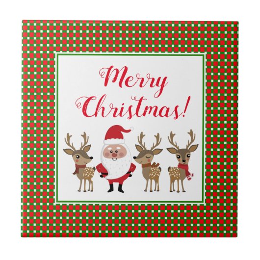 Geruite Kerstmis Custom Kerstman Rendier Tegeltje (Voorkant)