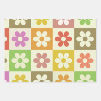Geruite kleurrijke retro bloemen patroon inpakpapier vel