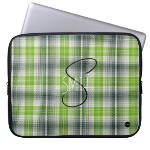 Geruite laptophoes met groene en zwarte HAMbyWG Laptop Sleeve