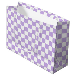 Geruite lavendel en wit groot cadeauzakje