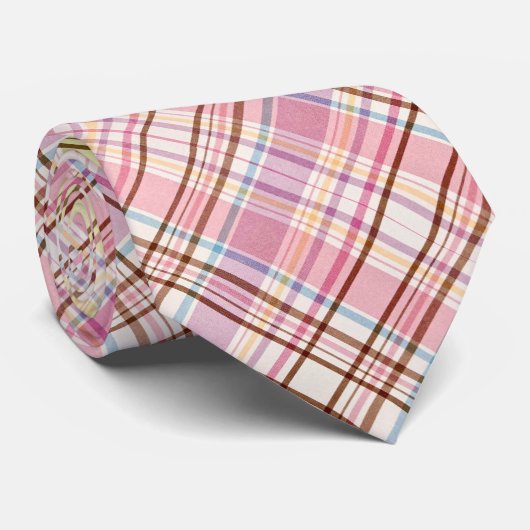  geruite lente bruiloft roze gele pastel stropdas (Opgerold)