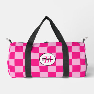 Geruite lichtroze geometrische retro monogram plunjezak