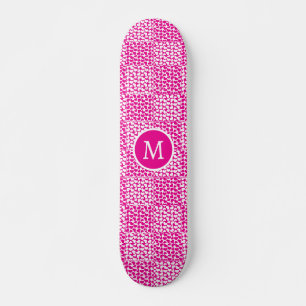 Geruite liefde in magenta en wit monogram skateboard