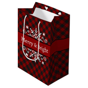 Geruite Merry & Bright sneeuwvlok Medium Cadeauzakje