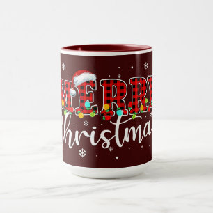 Geruite MERRY Letters met Kerstmannenhoed Mok