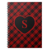 Geruite Monogram Kerst Rode Buffel Plaid Notitieboek (Voorkant)