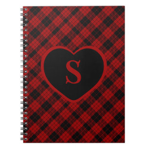 Geruite Monogram Kerst Rode Buffel Plaid Notitieboek