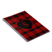 Geruite Monogram Kerst Rode Buffel Plaid Notitieboek (Rechterzijde)
