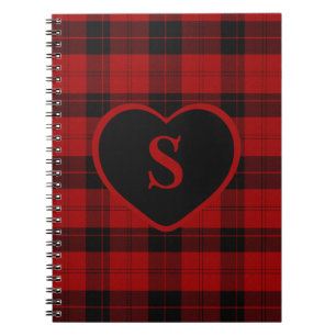 Geruite Monogram Kerst Rode Buffel Plaid Notitieboek
