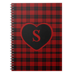Geruite Monogram Kerst Rode Buffel Plaid Notitieboek