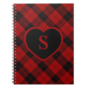 Geruite Monogram Kerst Rode Buffel Plaid Notitieboek