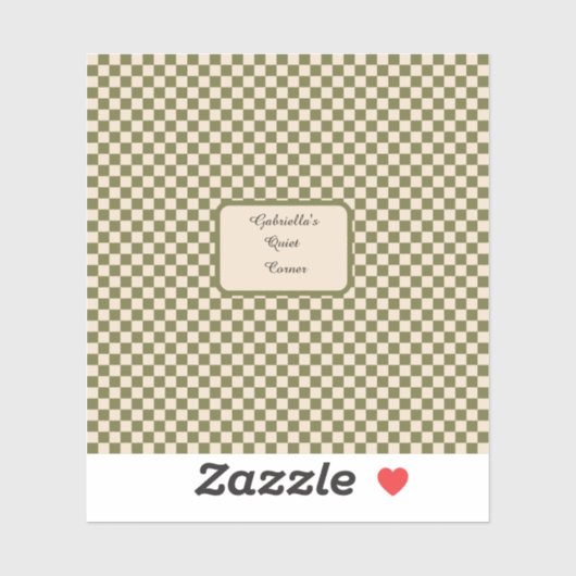 Geruite Mos Groen en Beige Rustige Hoek Quote Sticker (Vel)