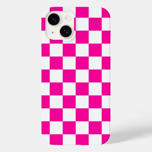 Geruite neon roze en wit Case-Mate iPhone case (Achterkant)
