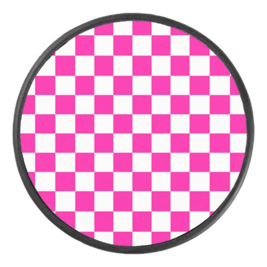 Geruite neon roze en wit hockey puck (Voorkant)