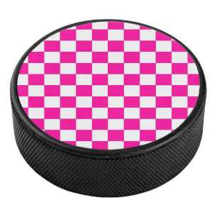 Geruite neon roze en wit hockey puck