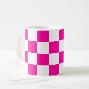 Geruite neon roze en wit koffiemok