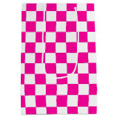 Geruite neon roze en wit medium cadeauzakje (Achterkant)