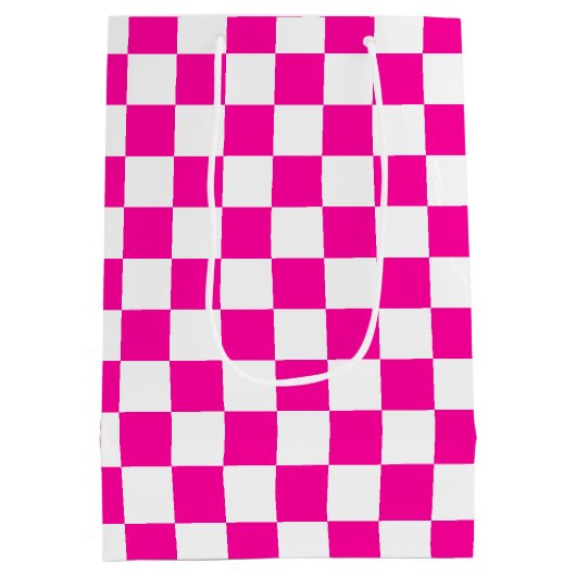 Geruite neon roze en wit medium cadeauzakje (Achterkant)