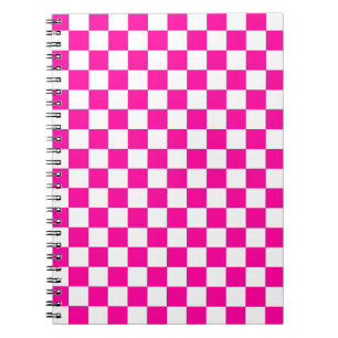 Geruite neon roze en wit notitieboek
