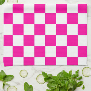 Geruite neon roze en wit theedoek