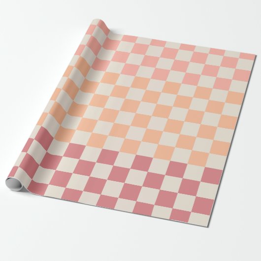 Geruite Peach Pink Pastel Blush Gradient Patroon Cadeaupapier (Uitgerold)