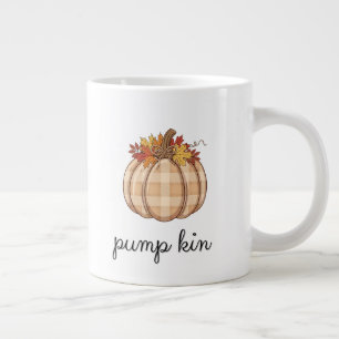 Geruite pompoen herfstbladeren kunst extra grote beker