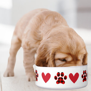 Geruite Pootafdruk & Hart, Cute Gepersonaliseerde Voerbakje