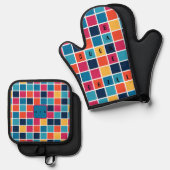 Geruite Puzzel Oven Mitt en Pot Houders Ovenwant & Pannenlap Set (Voorkant / Achterkant)