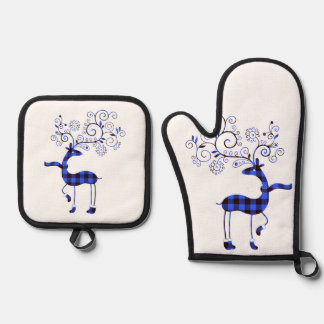  geruite rendieren ovenwant & pannenlap set