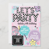 Geruite Retro Groovy Disco Let's Party Verjaardag Kaart (Voorkant)