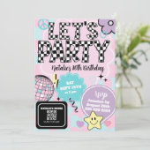 Geruite Retro Groovy Disco Let's Party Verjaardag Kaart (Staand voorkant)