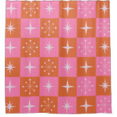 Geruite Retro Starbursts Roze en Sinaasappel Douchegordijn (Voorkant)