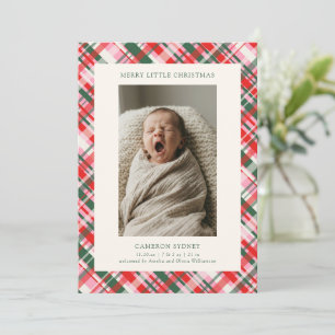 Geruite rode roze groene foto baby eerste kerst feestdagenkaart