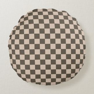 Geruite ronde kussen – Olijfgroen + Warm Taupe