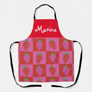 Geruite Roze en Rode Aardbeien Custom Schort